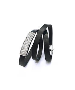 Leather Bracelet with Zirconia Plate